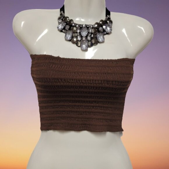 Brown Crop Top Bandeau Top Size S/XS/M Strapless Tube Top Stretchy Bandeau NEW - Picture 3 of 12